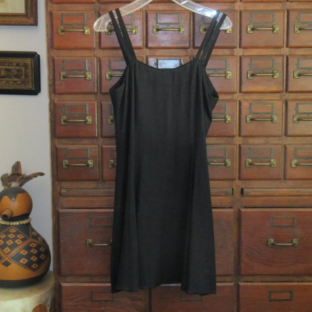 Black Midi Dress with Double Straps Full Skirt 11/12